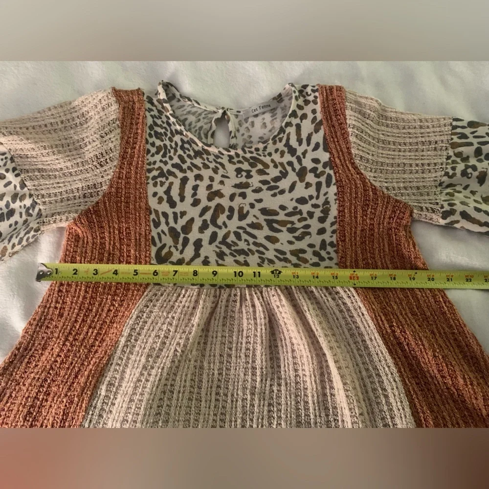 Ces Femme Pink and Gray Leopard Patchwork Boho Peasant Blouse - Picture 13 of 13